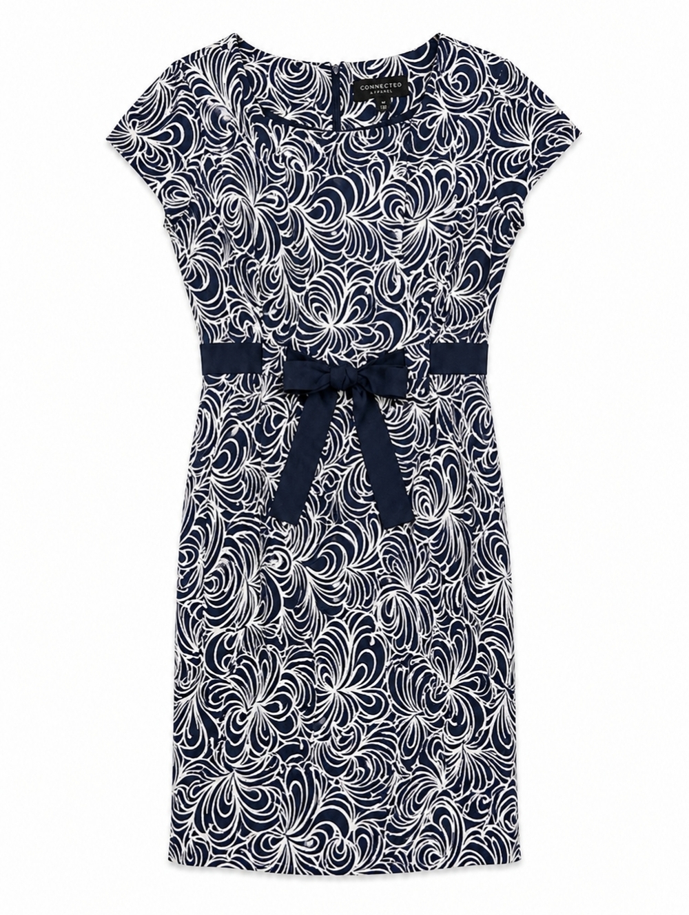 Connected Apparel Navy & White Swirl Print Midi Dress Size 12